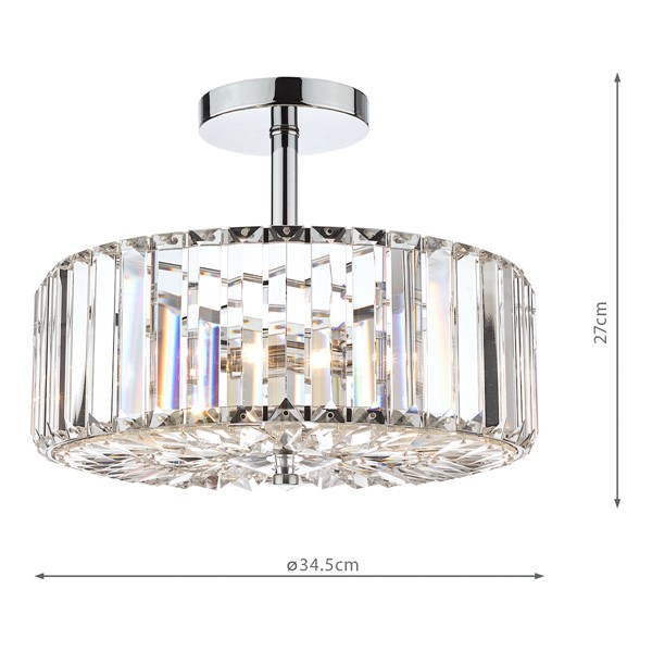 (image for) Laura Ashley Fernhurst 3lt Semi Flush Polished Chrome Glass